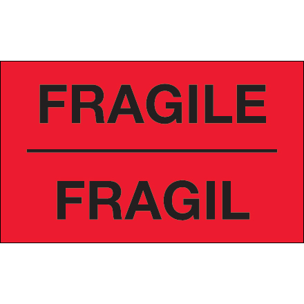 3 x 5" - "Fragil" (Fluorescent Red) Bilingual Labels